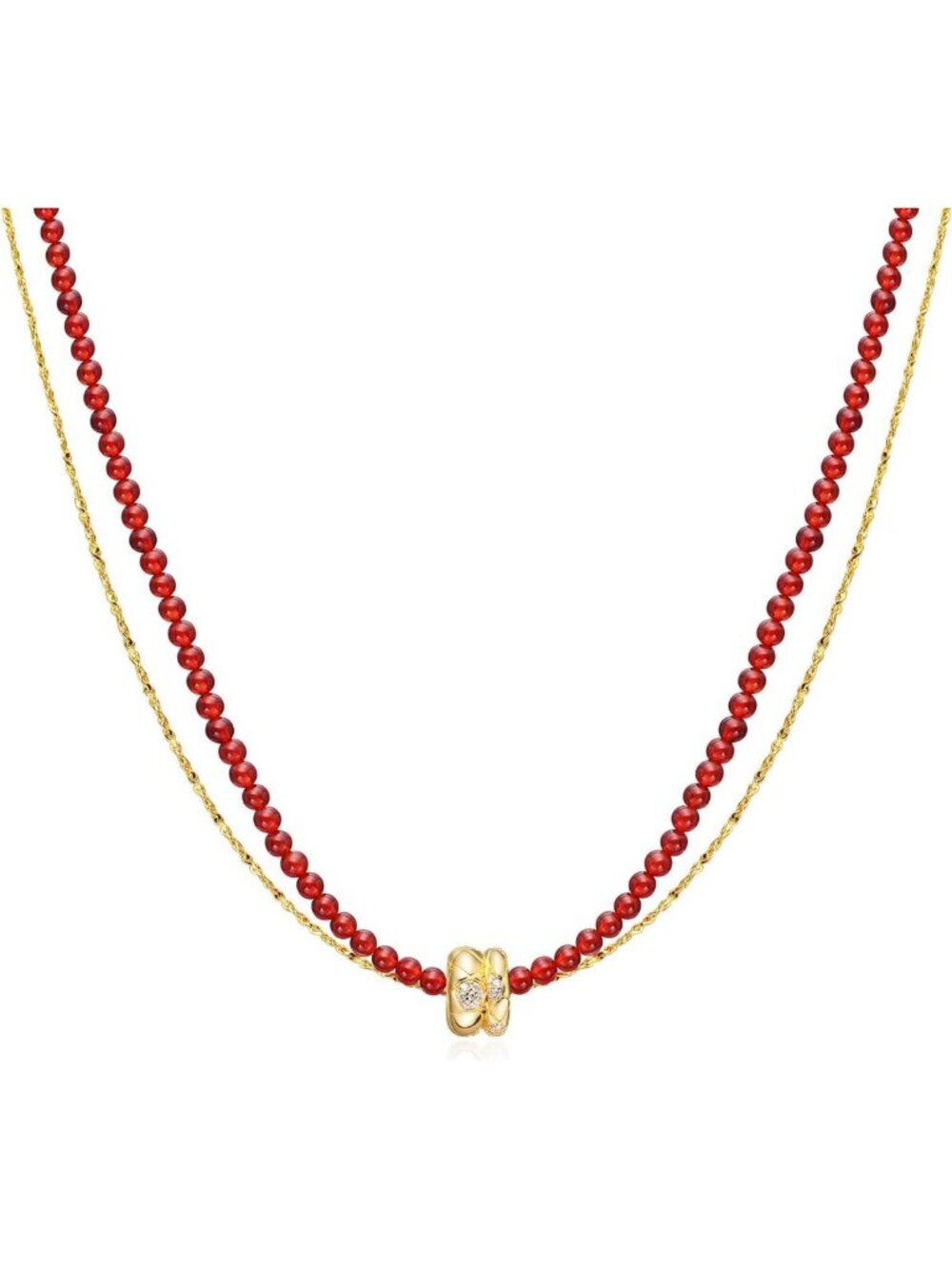 Boho Dainty Natural Stone Beaded Necklace, 18K Gold Plated Gemstone Jewelry